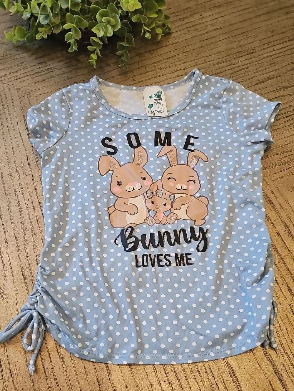 Blue Polka Dot 'Some Bunny Loves Me' Girls Shirt Size 6